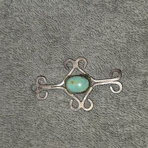 Silver and Turqoise cross pendant, 2.5" x 1.5"